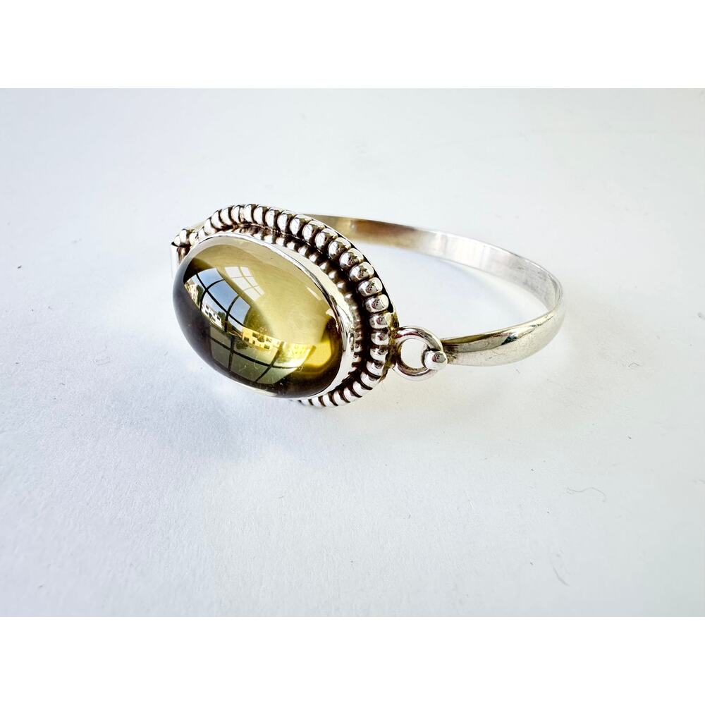 Lemon Citrine Oval Cabochon Handmade Sterling 925 Silver Latch Bangle